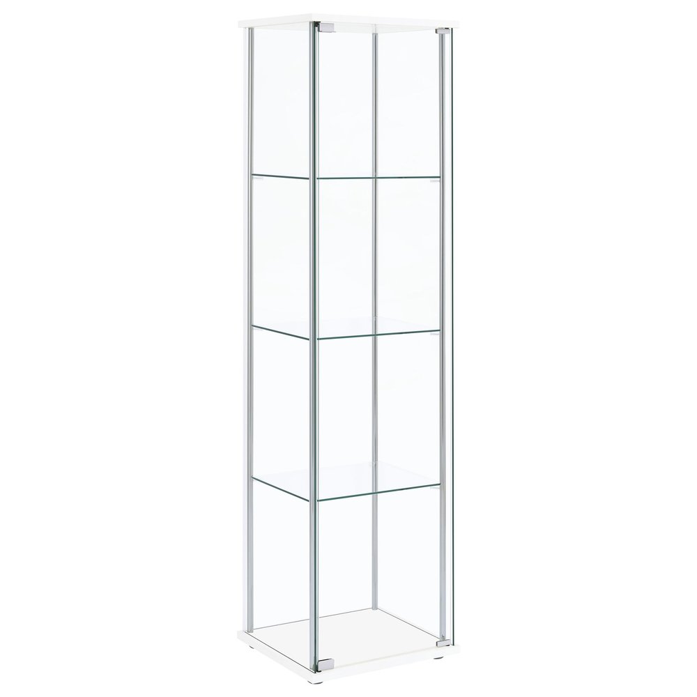 Coaster Home Furnishings Bellatrix 4-Shelf Clear Glass Curio Display Cabinet, Modern Display Case with Tempered Glass Door and 4 Shelves, White