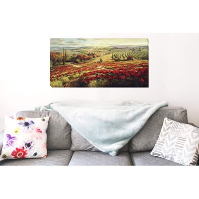 Red Poppy Panorama by Roberto Lombardi Premium Gallery-Wrapped Canvas Giclee Art (16 in x 32 in, Ready to Hang)