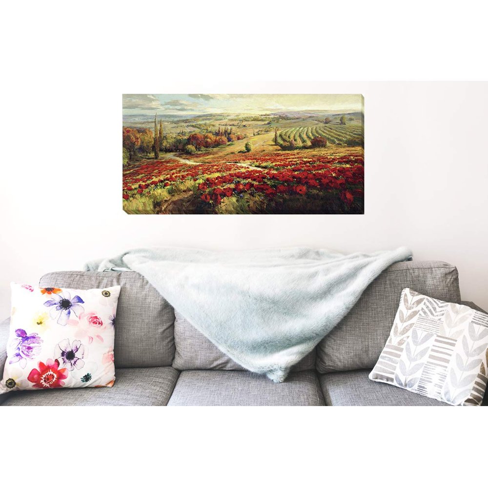 Red Poppy Panorama by Roberto Lombardi Premium Gallery-Wrapped Canvas Giclee Art (16 in x 32 in, Ready to Hang)