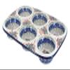 Blue Rose Polish Pottery - Orange Spring Tulip Muffin Pan - 11.5" x 8" - Ceramic Baking Dish, 6-Cup Muffin & Cupcake Pan view 1