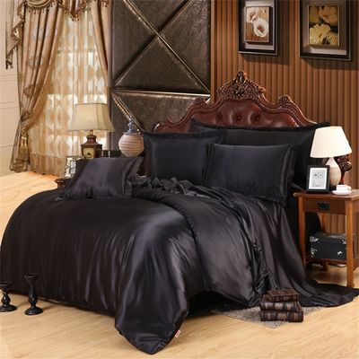 HR Luxury Linen Ultra Soft Luxurious Satin 1-Peice Comforter (1 Comforter) Super Silky Vibrant Colors (Full/Queen, Black)