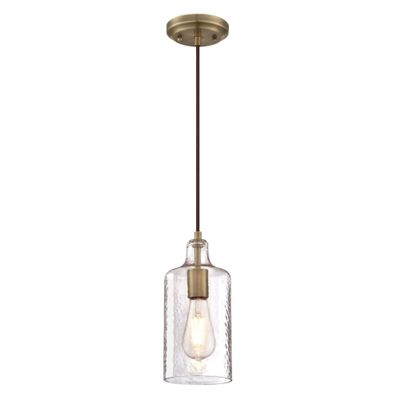 Westinghouse 6371400, Antique Brass Finish with Clear Textured Glass Carmen One-Light Indoor Mini Pendant, 120 Volts