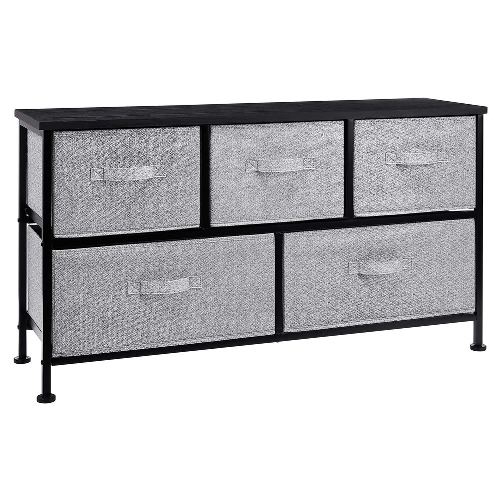 Amazon Basics Extra Wide Fabric 5-Drawer Storage Organizer Unit for Bedroom Closet, Black