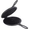 Lehmans Cast Iron Waffle Maker - Two Piece Hinged Non-Electric Waffle Iron for Stovetop or Grill Makes 7 inch Round Waffles - Non-Drip Double Rim - 8 pounds view 1
