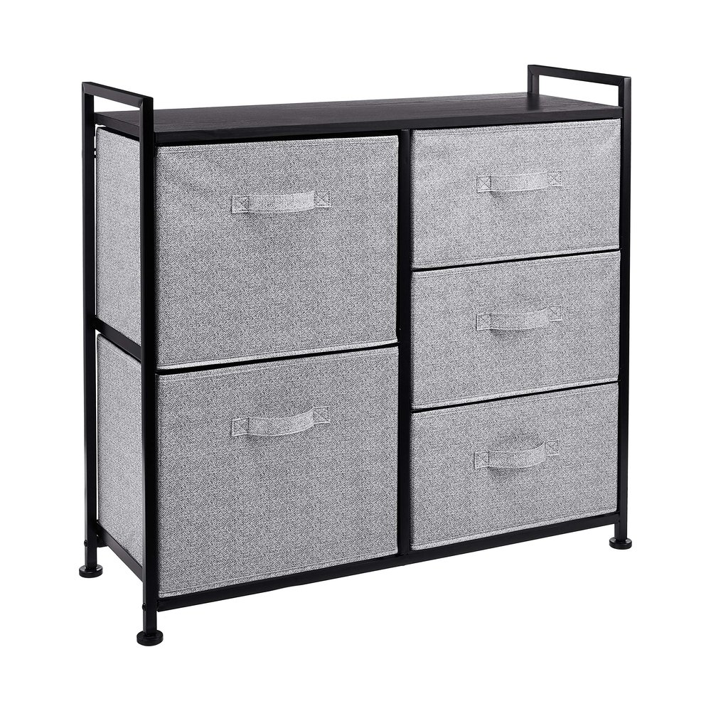 Amazon Basics Closet Organizer with 5-Fabric Storage Drawers for Bedroom, Living Room, Black