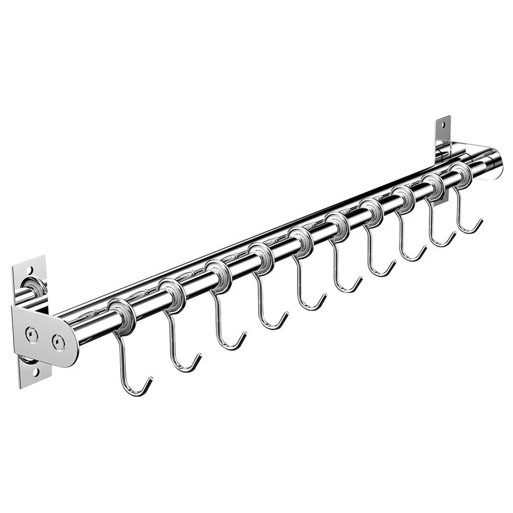 Xingsiyue Multipurpose Wall Mounted Kitchen Rail Utensil Storage Organizer Hanger 50 cm Hanging Rack with 8 Hooks - No-Drilling