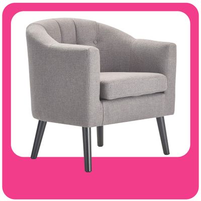 Adore Decor Ivey Barrel Chair, Button Tufted Plush Back Cushion, Luxury Black Wooden Legs, Modern Living Room Upholstery Accent Furniture, Gray Weave