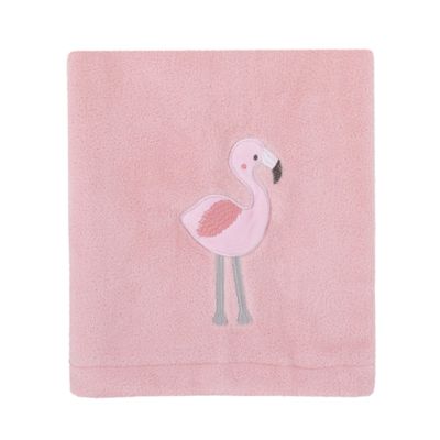 Nojo Tropical Flamingo Pink Plush Coral Fleece Baby Blanket With Applique, Pink, White, Aqua