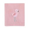 Nojo Tropical Flamingo Pink Plush Coral Fleece Baby Blanket With Applique, Pink, White, Aqua view 1
