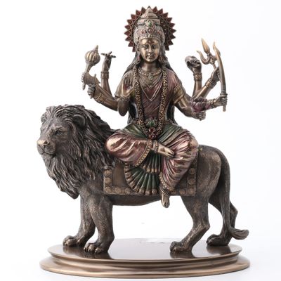 Veronese Design 10 3/8 Inch Divine Mother Durga Riding Lion Hindu Goddess Resin Statue Bronze Finish