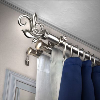 A&F Rod Dcor - Quinn 13/16" Triple Curtain Rod 120-170 inch - Satin Nickel