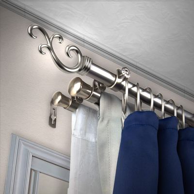 A&F Rod Dcor - Wave 13/16" Triple Curtain Rod 28-48 inch - Satin Nickel