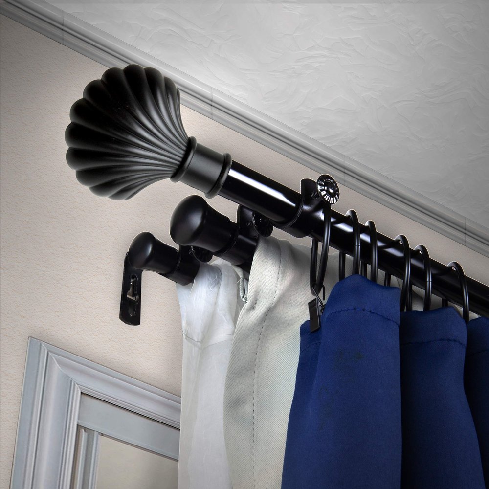 A&F Rod Dcor - Shell 13/16" Triple Curtain Rod 120-170 inch - Black