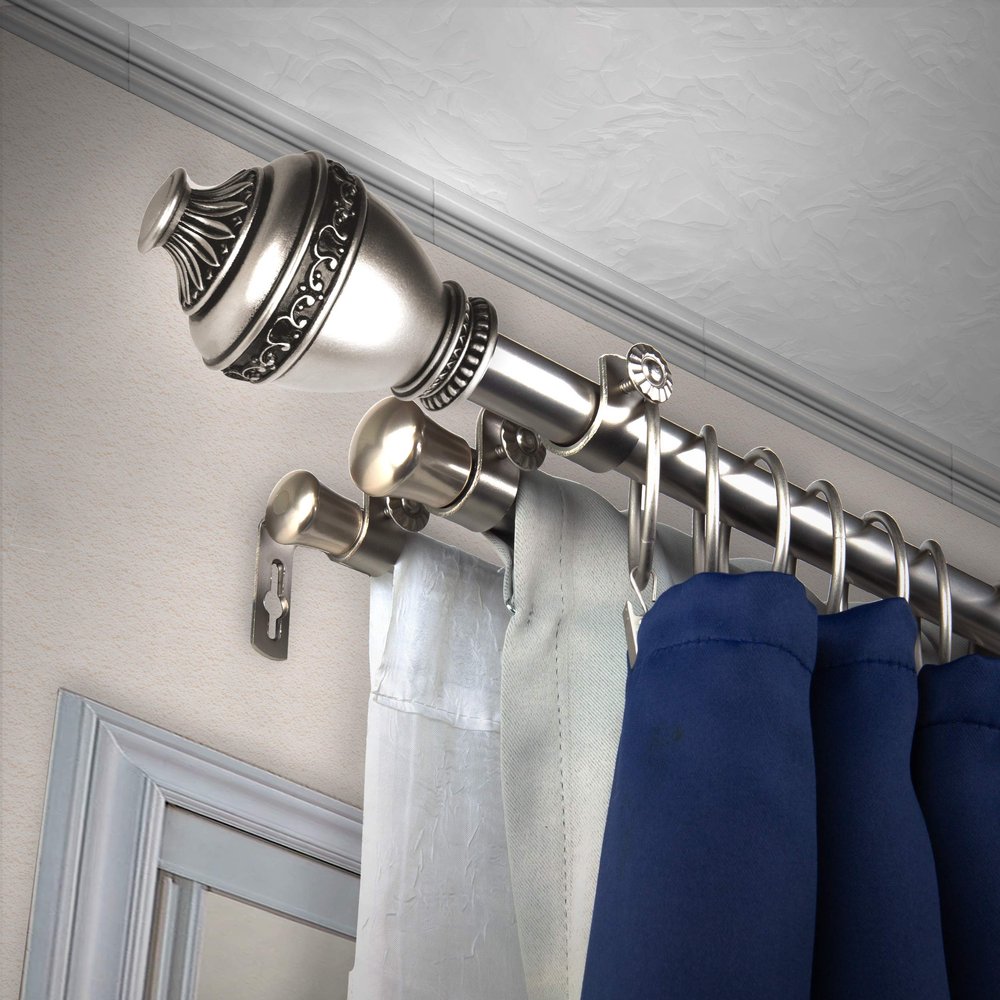 A&F Rod Dcor - Eva 13/16" Triple Curtain Rod 48-84 inch - Satin Nickel