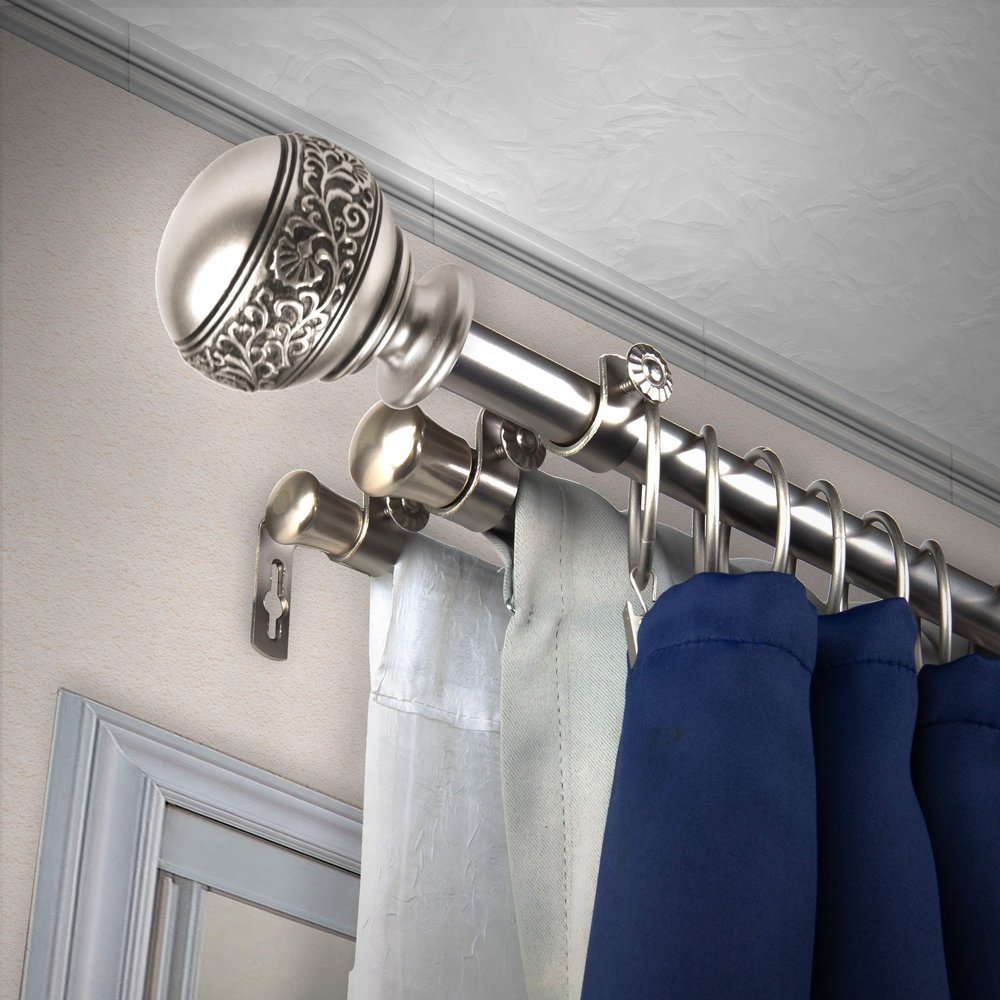 A&F Rod Dcor - Nadeen 13/16" Triple Curtain Rod 48-84 inch - Satin Nickel