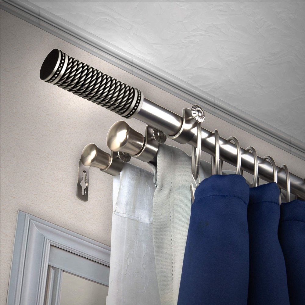 A&F Rod Dcor - Woven 13/16" Triple Curtain Rod 48-84 inch - Satin Nickel
