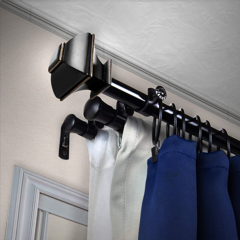 A&F Rod Dcor - Phife 13/16" Triple Curtain Rod 120-170 inch - Black