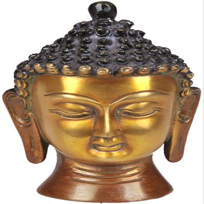 Exotic India The Buddha Head (Small Sculpture) - Brass Sculpture - Color Double Chola Color