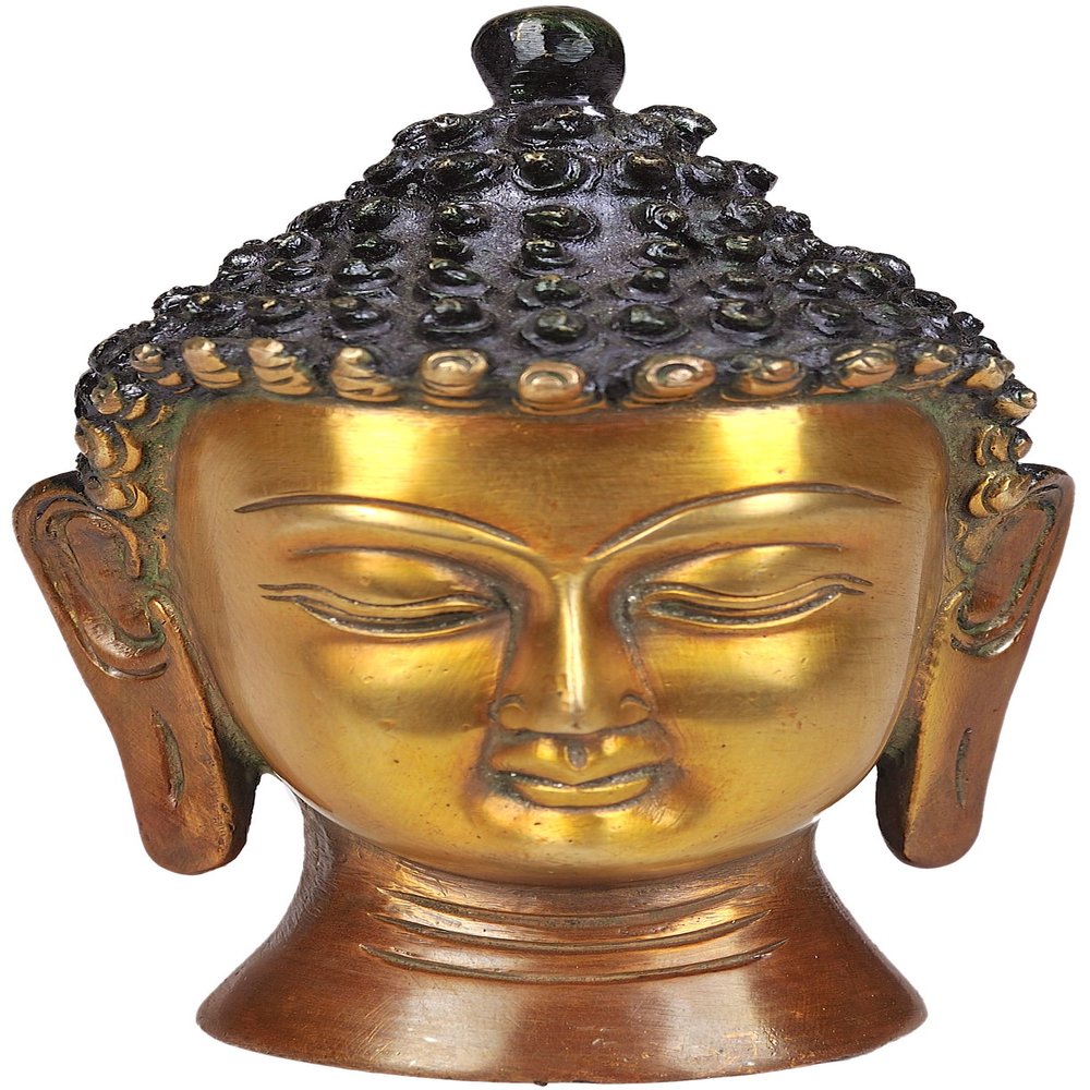 Exotic India The Buddha Head (Small Sculpture) - Brass Sculpture - Color Double Chola Color