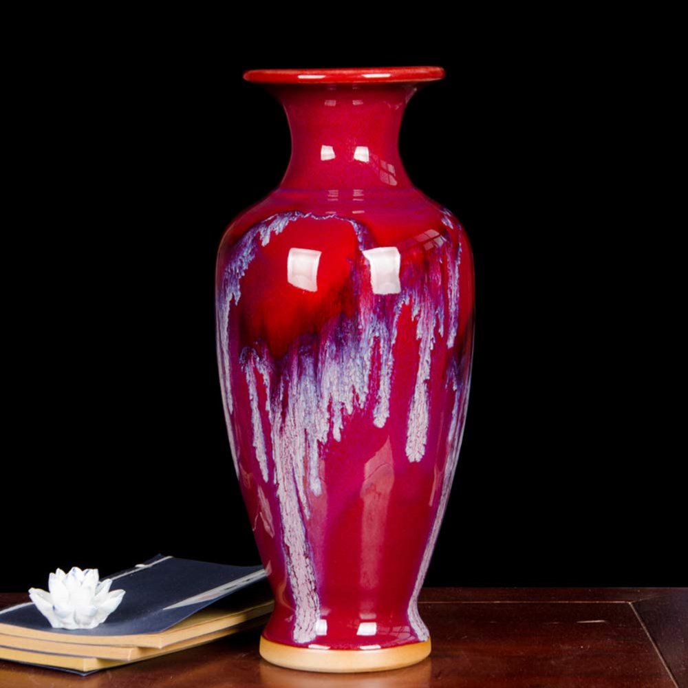 Antique Chinese Vase with Base Porcelain Flower Vase China Ming Style Ceramic Vase Traditional Flower Vase Decorative Artwork Home Decor for Office Study Living Room-g H37cmxd16.5cm
