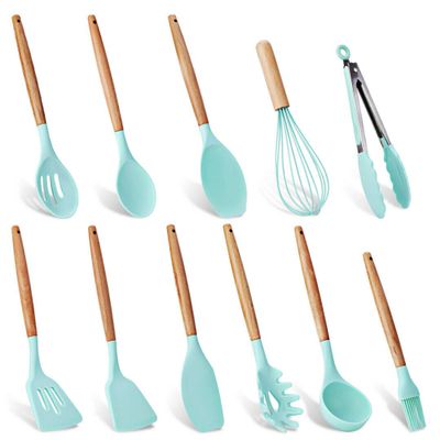 11pcs Silicone Kitchen Set/Nonstick Cooking Baking Tools/Wooden Kitchen Kit by SHG