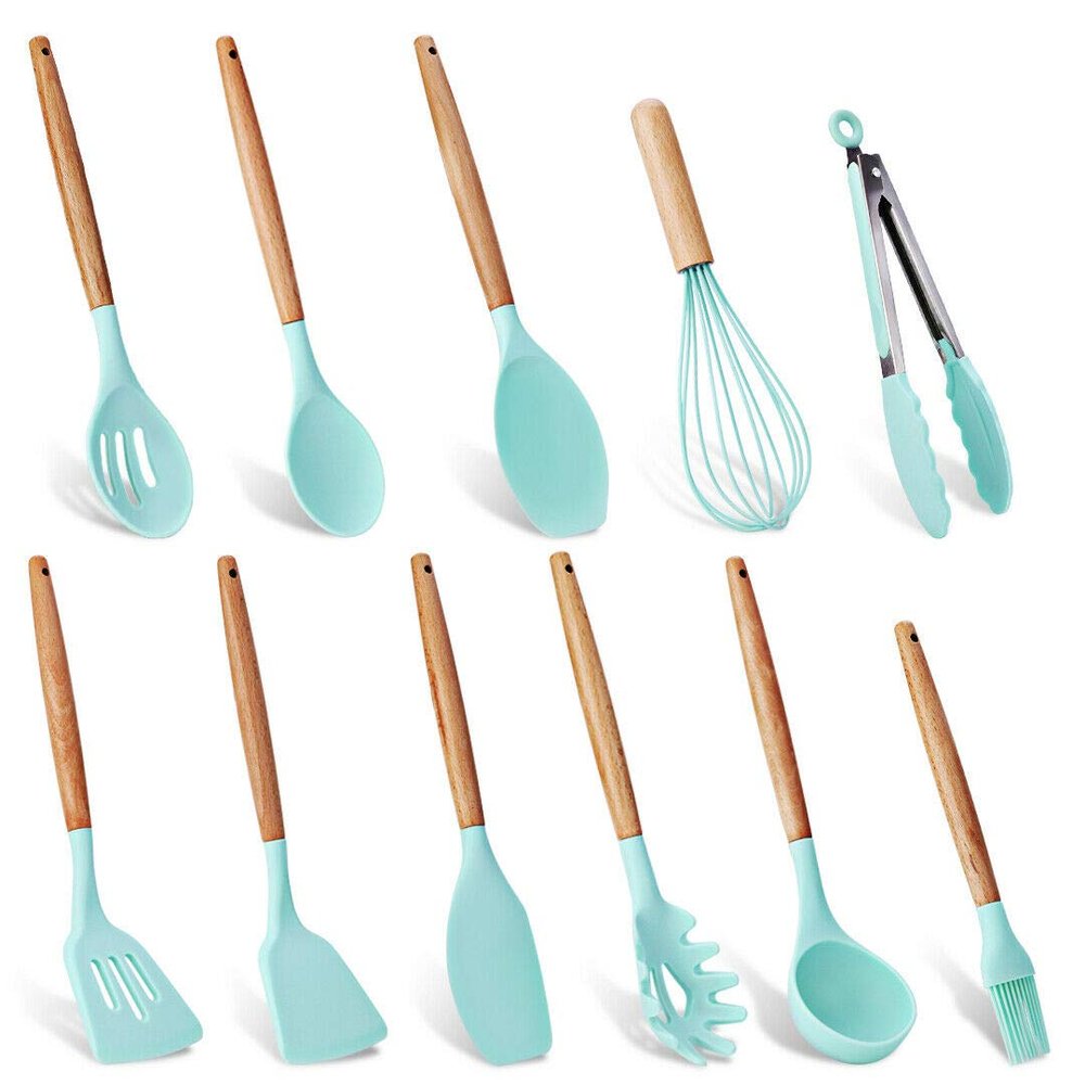 11pcs Silicone Kitchen Set/Nonstick Cooking Baking Tools/Wooden Kitchen Kit by SHG