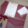 25pcs 5"x7.28" Burgundy Pearl Paper Vine Tri Fold Wedding Invitations Cards pocket Laser Cut Hollow Carving Greeting invites Covers only no envelope no insert view 1
