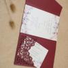 25pcs 5"x7.28" Burgundy Pearl Paper Vine Tri Fold Wedding Invitations Cards pocket Laser Cut Hollow Carving Greeting invites Covers only no envelope no insert view 3