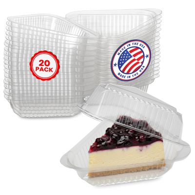 MT Products Plastic Cake Slice Containers Medium Deep Cheesecake & Pie Slice Food Clear Containers (Pack of 20) Made in the USA