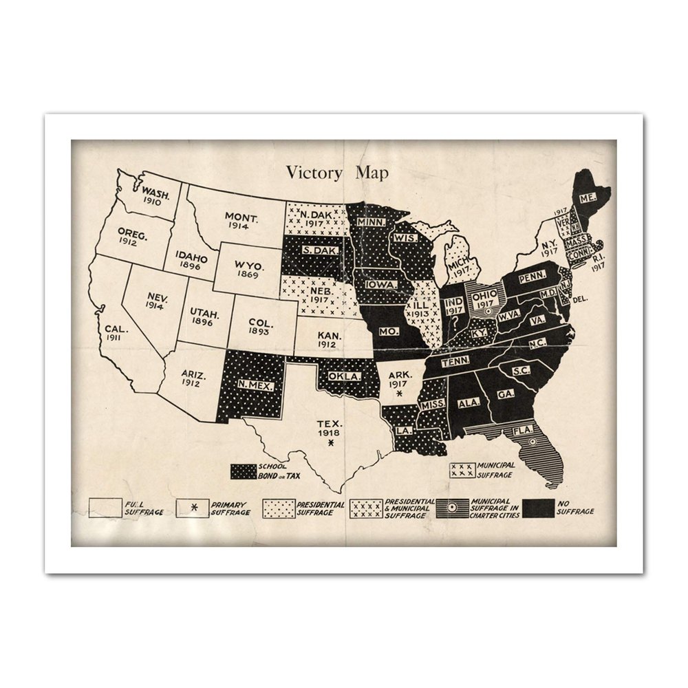 Woman Citizen 1918 Map Suffrage USA History Artwork Framed Wall Art Print 18X24 Inch