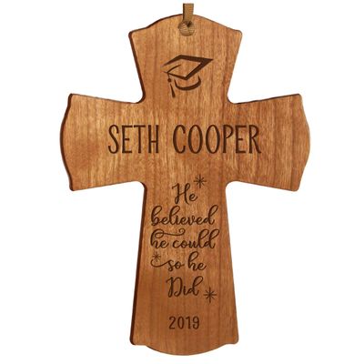 LifeSong Milestones Personalized Cross - Graduation Party Decorations - Graduation Gift for Her Him Daughter Son Unique Graduate Ideas 4 x 6 He Believed (Cherry)