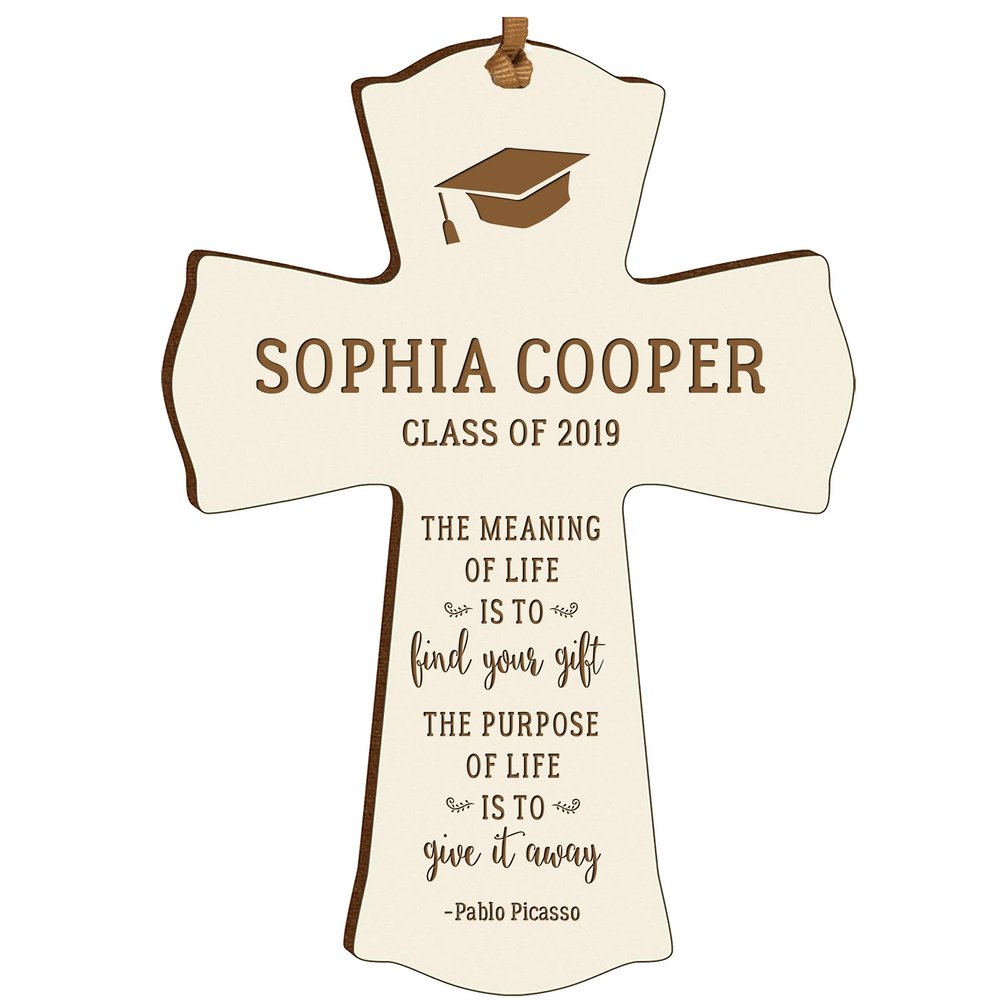 LifeSong Milestones Personalized Cross - Graduation Party Decorations - Graduation Gift for Her Him Daughter Son Unique Graduate Ideas 4 x 6 The Meaning (Ivory)