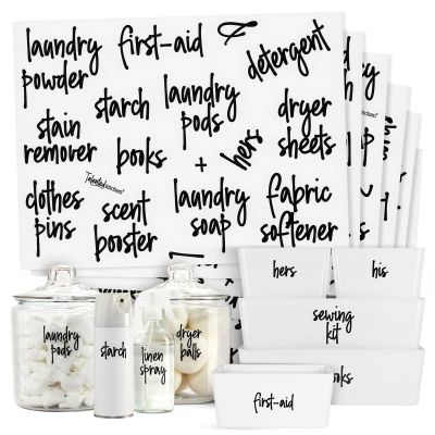 Talented Kitchen Laundry Labels for Jars & Containers - 141 Count, White Vinyl, Modern Script - Laundry Room Organization & Kitchen Organization with Food Container Labels and Water-Resistant Adhesive