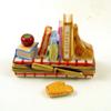 Authentic French Porcelain Hand Painted Limoges Trinket Box Book Shelf with Cook Books Tomato Pot Holder view 1