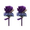 BUUEERR Pack of 2 Satin Rose Boutonniere Buttonholes Groom Groomsman Best Man Rose Wedding Flowers Accessories Prom Suit Decoration Boutineers for Men Wedding, Prom, Party,Homecoming (Deep Purple) view 1