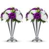 2 Pcs Tabletop Silver Metal Wedding Flower Trumpet Vase, 9.8 inch Table Decorative Centerpiece Artificial Flower Arrangements for Anniversary Ceremony Party Birthday Event Aisle Home Decoration view 1