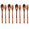 XMHF Wooden 9 inch Japanese Spoon Fork Set Kitchen Tableware Dinnerware Flatware Natural Wood Cutlery Wooden Dinner Utensil Set, 3 Spoons and 3 Forks (Brown Tied Line) view 1