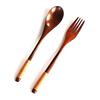 XMHF Wooden 9 inch Japanese Spoon Fork Set Kitchen Tableware Dinnerware Flatware Natural Wood Cutlery Wooden Dinner Utensil Set, 3 Spoons and 3 Forks (Brown Tied Line) view 3