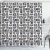 Ambesonne Camera Shower Curtain, Antique Analog Film Recording Instruments Engraved Professional Photographer, Cloth Fabric Bathroom Decor Set with Hooks, 69" W x 84" L, Black and White view 1