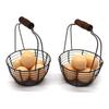 CVHOMEDECO. Metal Wire Mini Egg Baskets Rust Gathering Baskets with Wooden Handle Country Vintage Style Storage Baskets. Set of 2 view 1