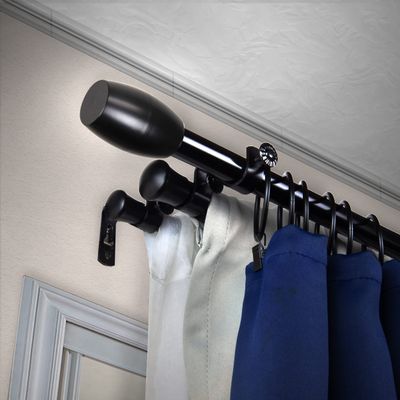A&F Rod Dcor - Caleb 13/16" Triple Curtain Rod 120-170 inch - Black
