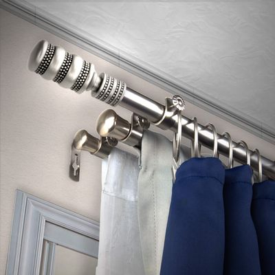 A&F Rod Dcor - Macaroon 13/16" Triple Curtain Rod 48-84 inch - Satin Nickel