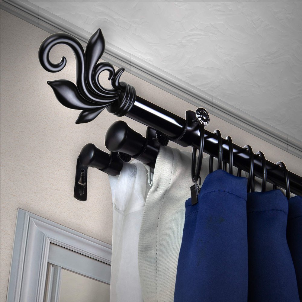 A&F Rod Dcor - Quinn 13/16" Triple Curtain Rod 120-170 inch - Black