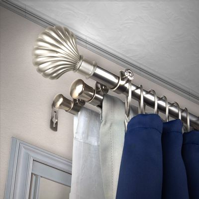 A&F Rod Dcor - Shell 13/16" Triple Curtain Rod 120-170 inch - Satin Nickel
