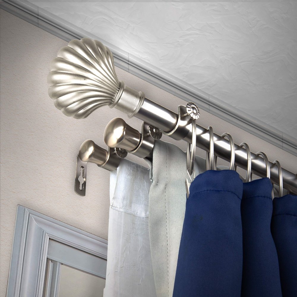 A&F Rod Dcor - Shell 13/16" Triple Curtain Rod 120-170 inch - Satin Nickel