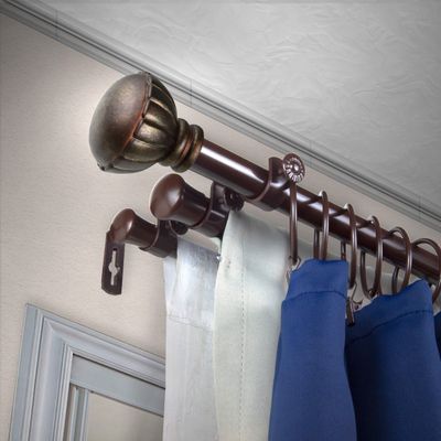 A&F Rod Dcor - Flower 13/16" Triple Curtain Rod 48-84 inch - Cocoa