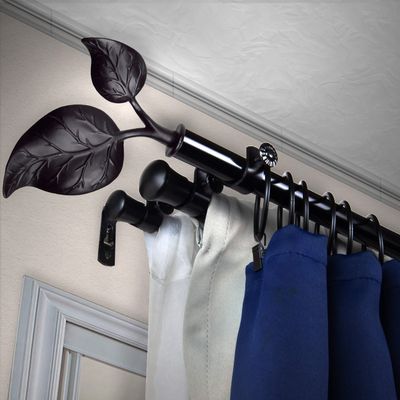 A&F Rod Dcor - Leaf 13/16" Triple Curtain Rod 28-48 inch - Black