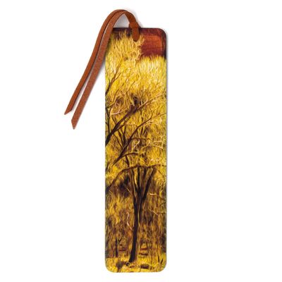 Yellow Willow Wooden Bookmark | Nature Photography by Mike DeCesare Design | Handmade Wood Bookmark with Brown Ultrasuede Tassel | Made in the USA