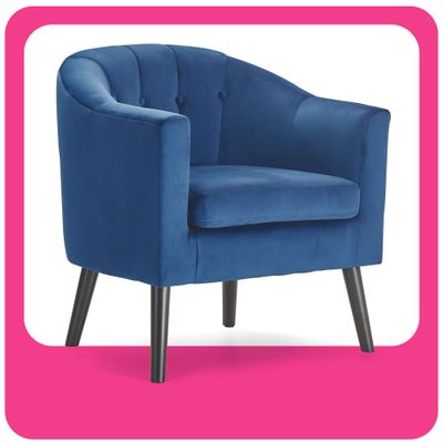 Adore Decor Ivey Barrel Chair, Button Tufted Plush Back Cushion, Luxury Black Wooden Legs, Modern Living Room Upholstery Accent Furniture, Blue Velvet