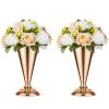 2 Pcs Tabletop Metal Wedding Flower Trumpet Vase, 9.8 inch Table Decorative Centerpiece, Artificial Flower Arrangements for Anniversary Ceremony Party Birthday Event Aisle Home Decoration (Gold) view 1